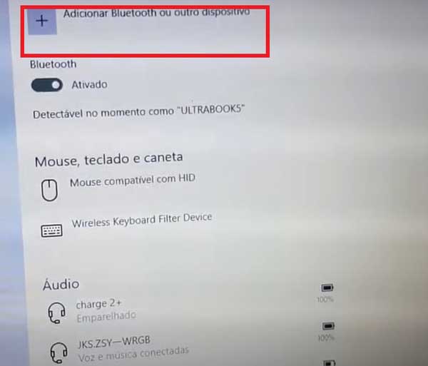 ADICIONAR BLUETOOTH E OUTROS DISPOSITIVOS BLUETOOTH E OUTRAS CONFIGURACOES DE DISPOSITIVOS