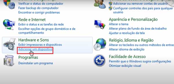 ADICIONAR UM DISPOSITIVO HARDWARE E SONS PAINEL DE CONTROLE WINDOWS 7