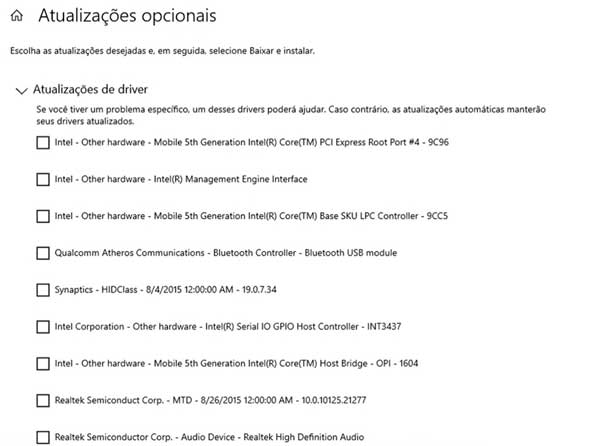 ATUALIZACOES DE DRIVER WINDOWS 10