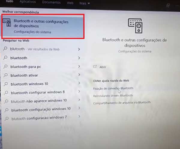 BLUETOOTH E OUTRAS CONFIGURACOES DE DISPOSITIVOS