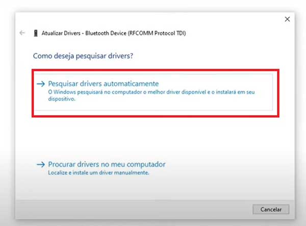 BUSCA AUTOMATICA DE DRIVERS BLUETOOTH WINDOWS 10