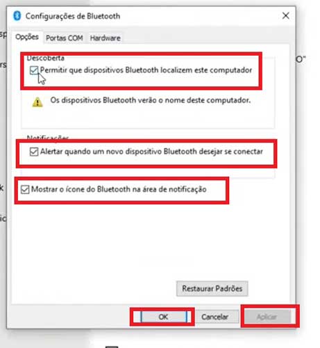 CONFIGURACOES DO BLUETOOTH MAIS OPCOES DE BLUETOOTH NOTEBOOK