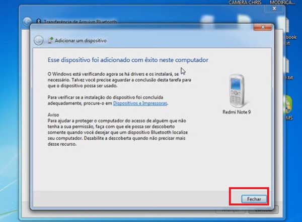 DISPOSITIVO BLUETOOTH ADICIONADO COM EXITO WINDOWS 7