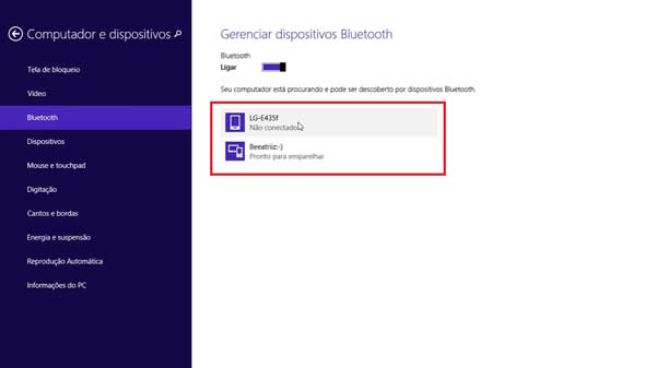 LISTA DE DISPOSITIVOS GERENCIAR DISPOSITIVOS BLUETOOTH WINDOWS 8