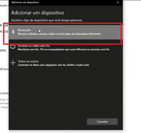 OPCAO BLUETOOTH ADICIONAR BLUETOOTH OU OTRO DISPOSITIVO NOTEBOOK