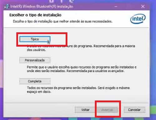 SELECIONE O TIPO DE INSTALACAO DRIVER BLUETOOTH