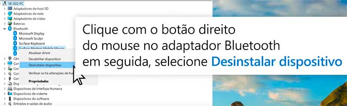 desinstale o reinstale dispositivo bluetooth