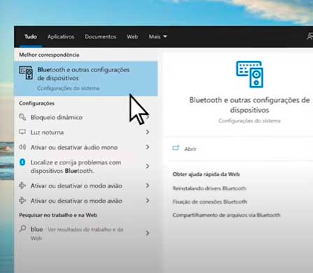 pesquise por bluetooth e outras configuracoes