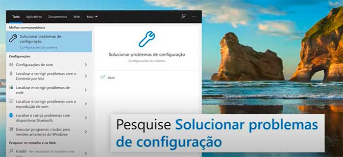 pesquise solucionar problemas de configuracao