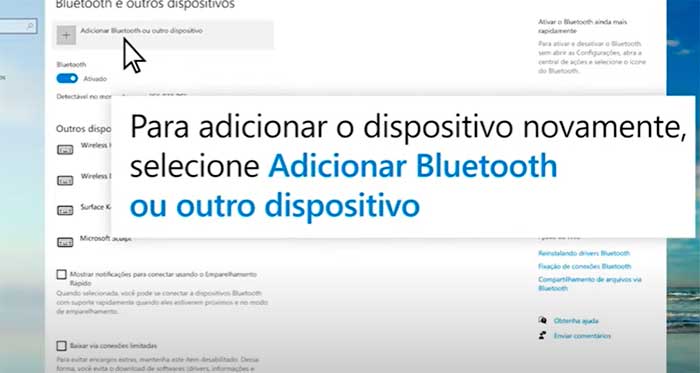 selecione adicionar bluetooth ou outro dispositivo