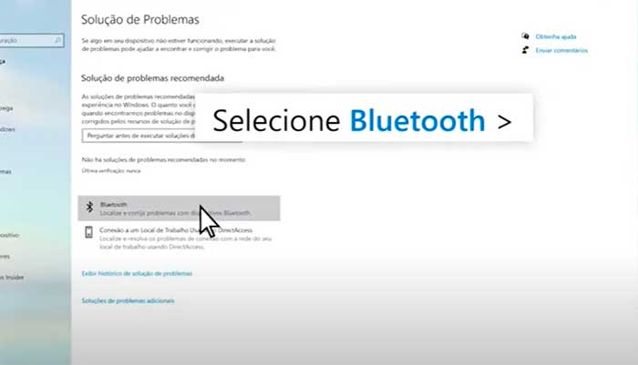 selecione bluetooth en problemas de configuracao