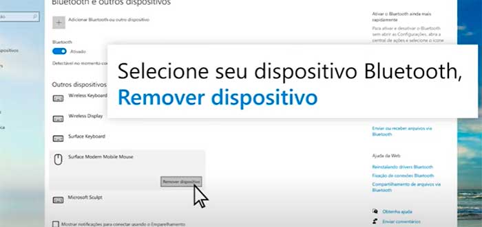 selecione seu dispositivo bluetooth remover dispositivo