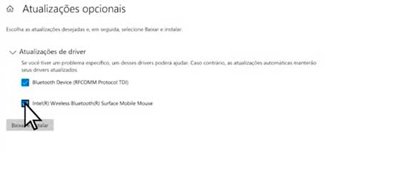 atualizações disponíveis para os drivers Bluetooth