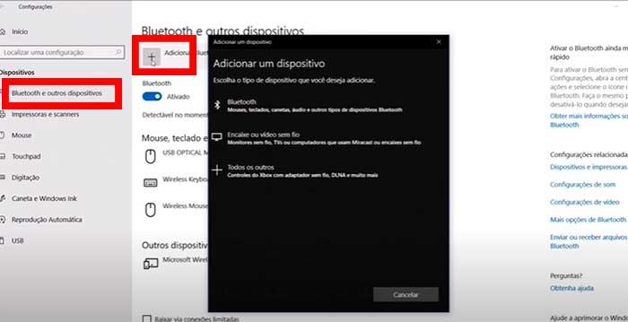 Adicionar dispositivo Bluetooth na busca do Windows 10