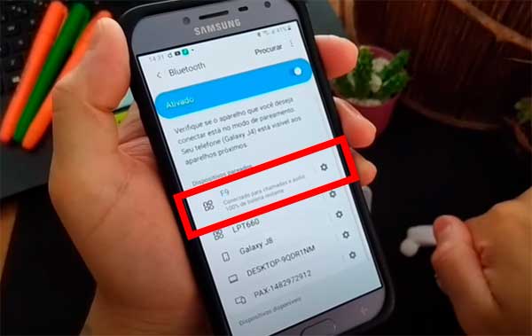 Configuração fones de ouvido emparelhados Bluetooth TWS F9
